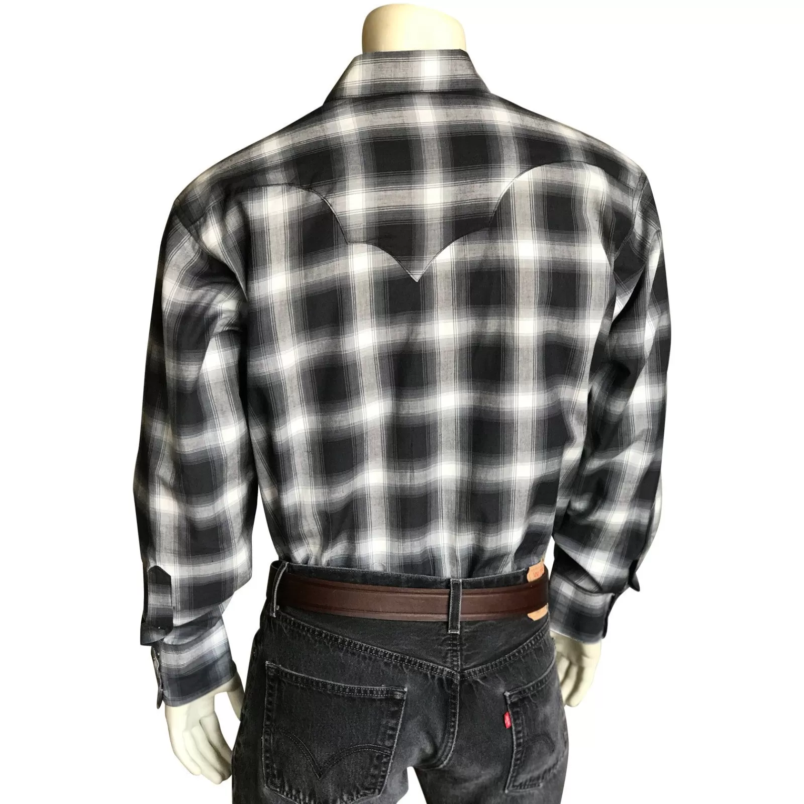 Rockmount Men'S Black & Blue Shadow Plaid Western Shirt Hot
