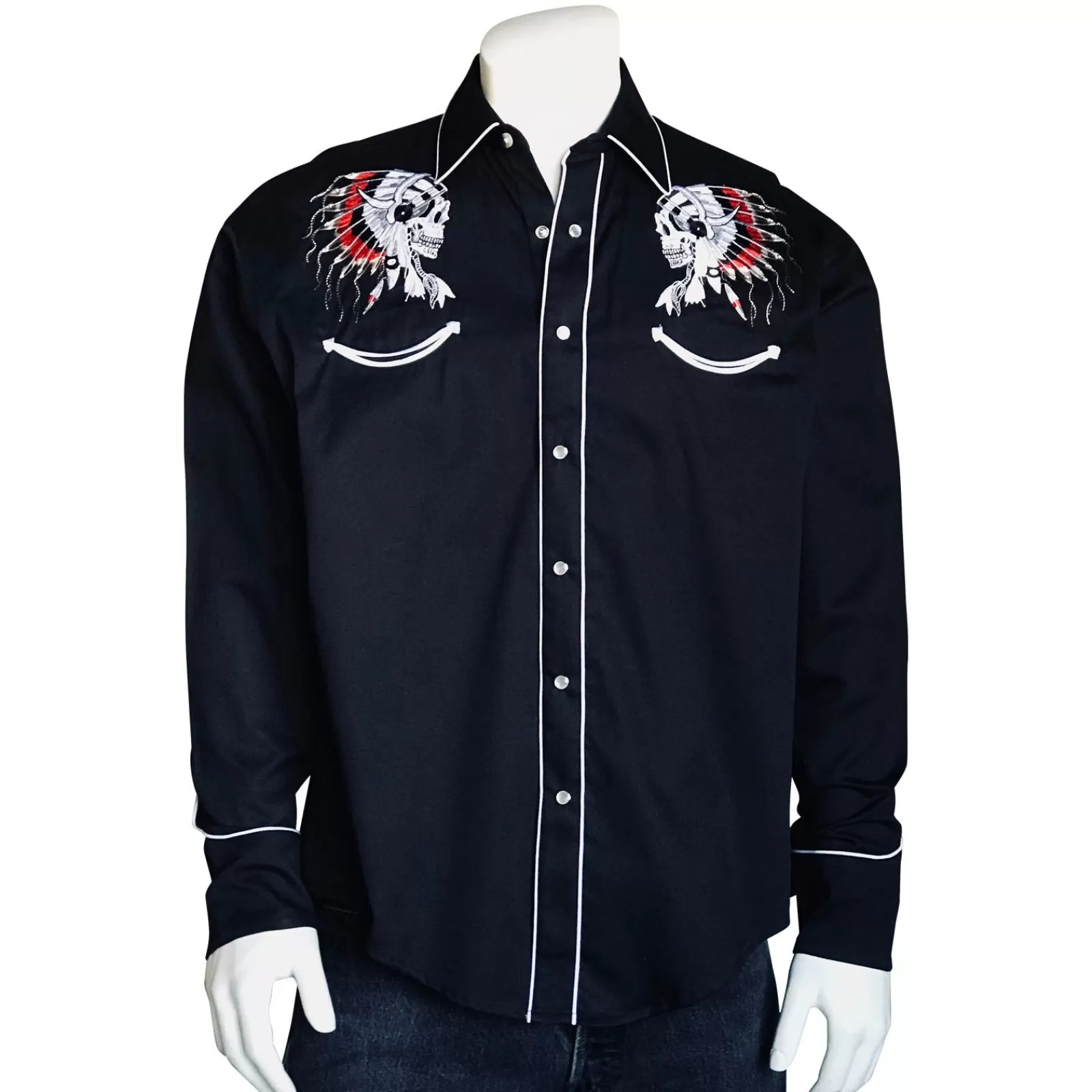 Rockmount Men'S Chief Skulls Vintage Embroidered Western Shirt Sale