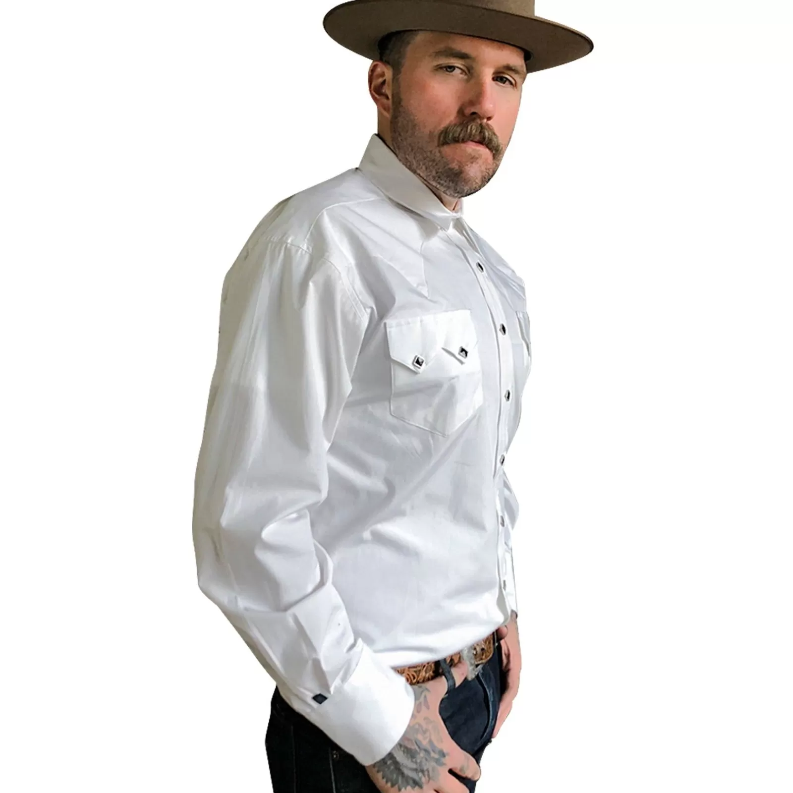 Rockmount Men'S Classic Pima Cotton Solid White Western Shirt With Black Snaps Fashion