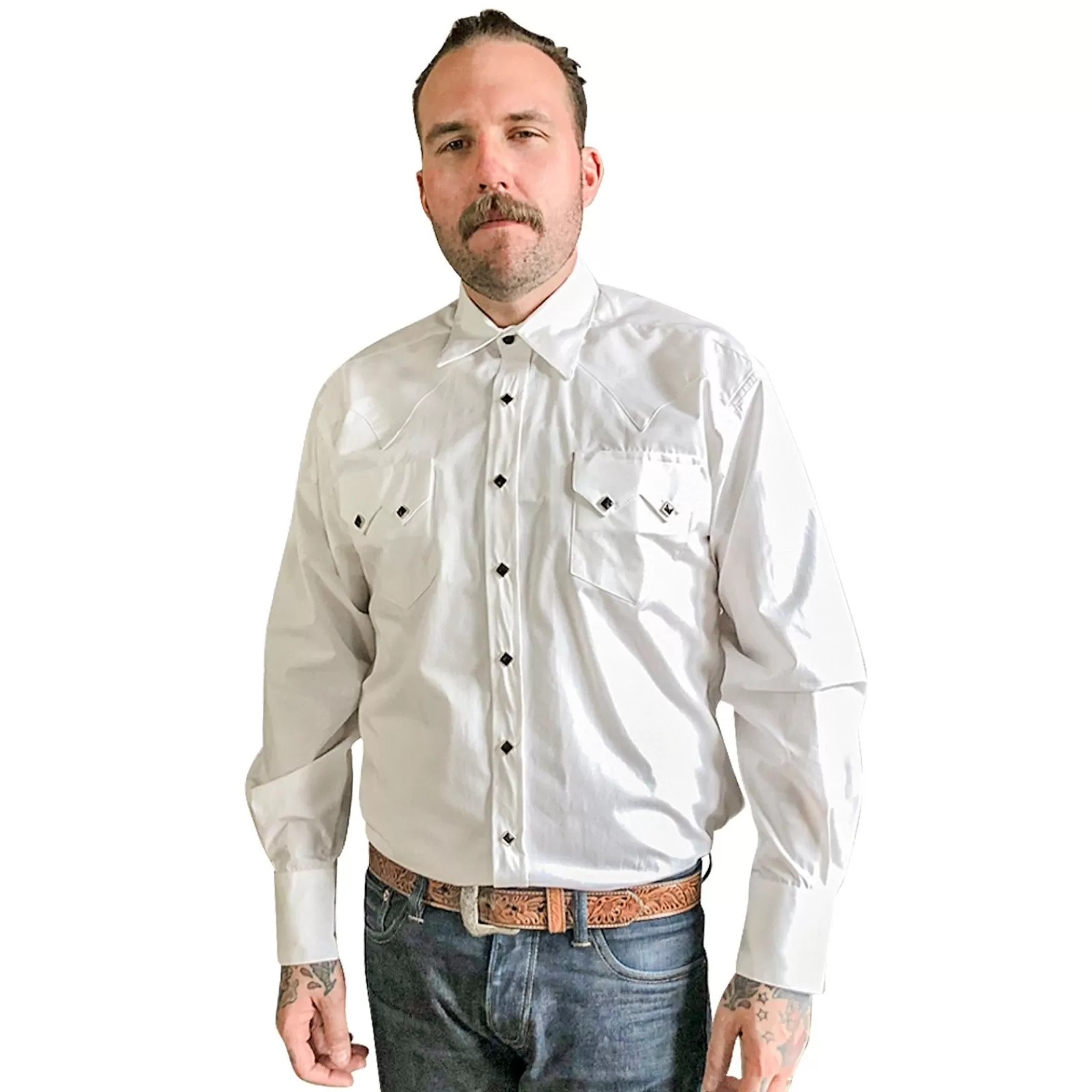 Rockmount Men'S Classic Pima Cotton Solid White Western Shirt With Black Snaps Fashion